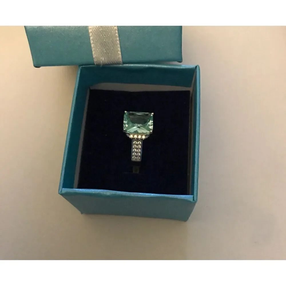 Gorgeous 5.08 Ct. Seafoam Green Spinel & Sim Diamond Engagement Ring Sz 8~.925SS